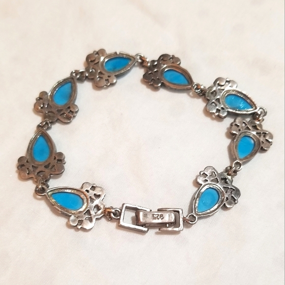 Persian Turquoise Marcasite Antique Sterling Silver Bracelet - Picture 5 of 8